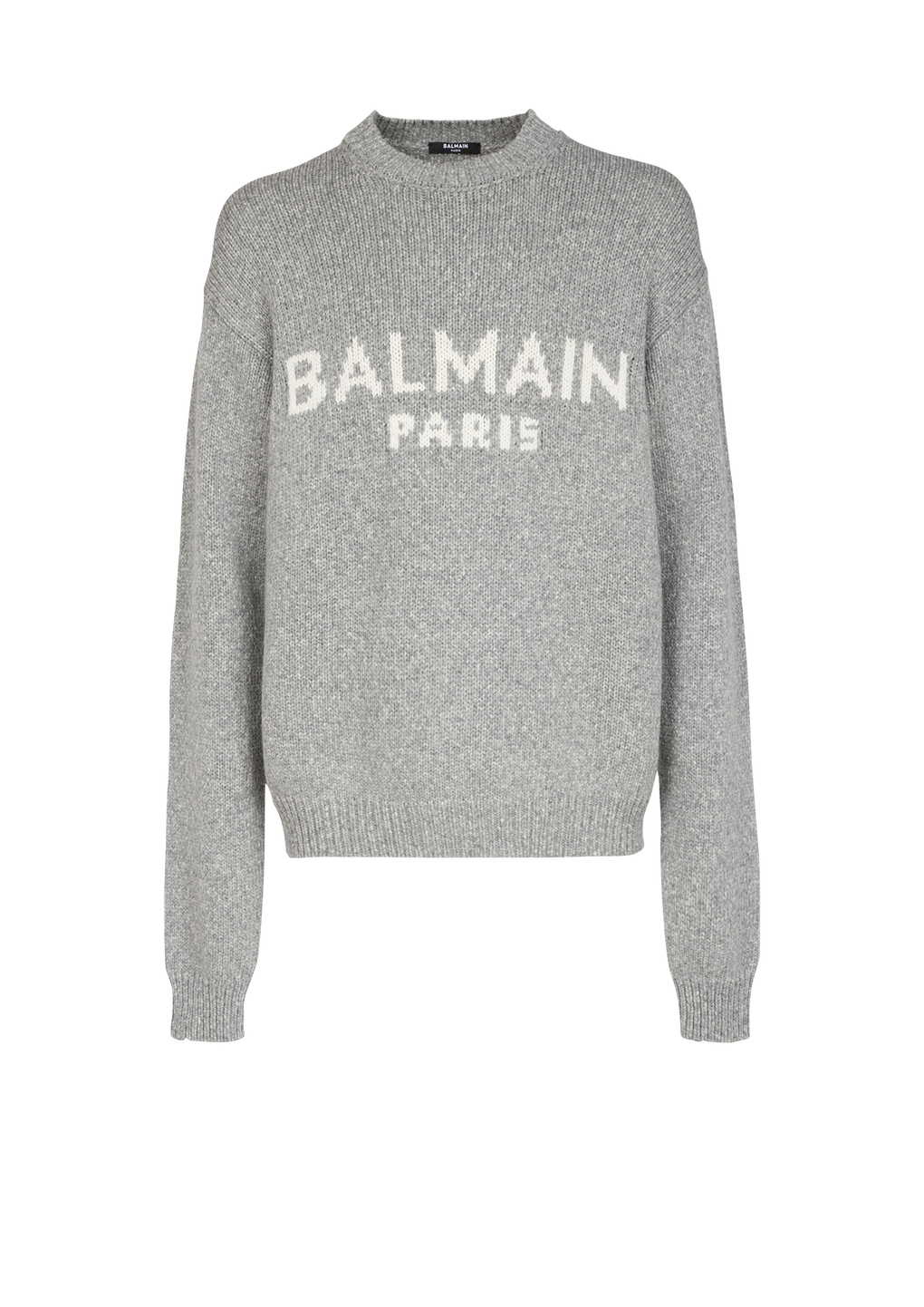 Jersey de lana con el logotipo de Balmain Paris, gris, hi-res