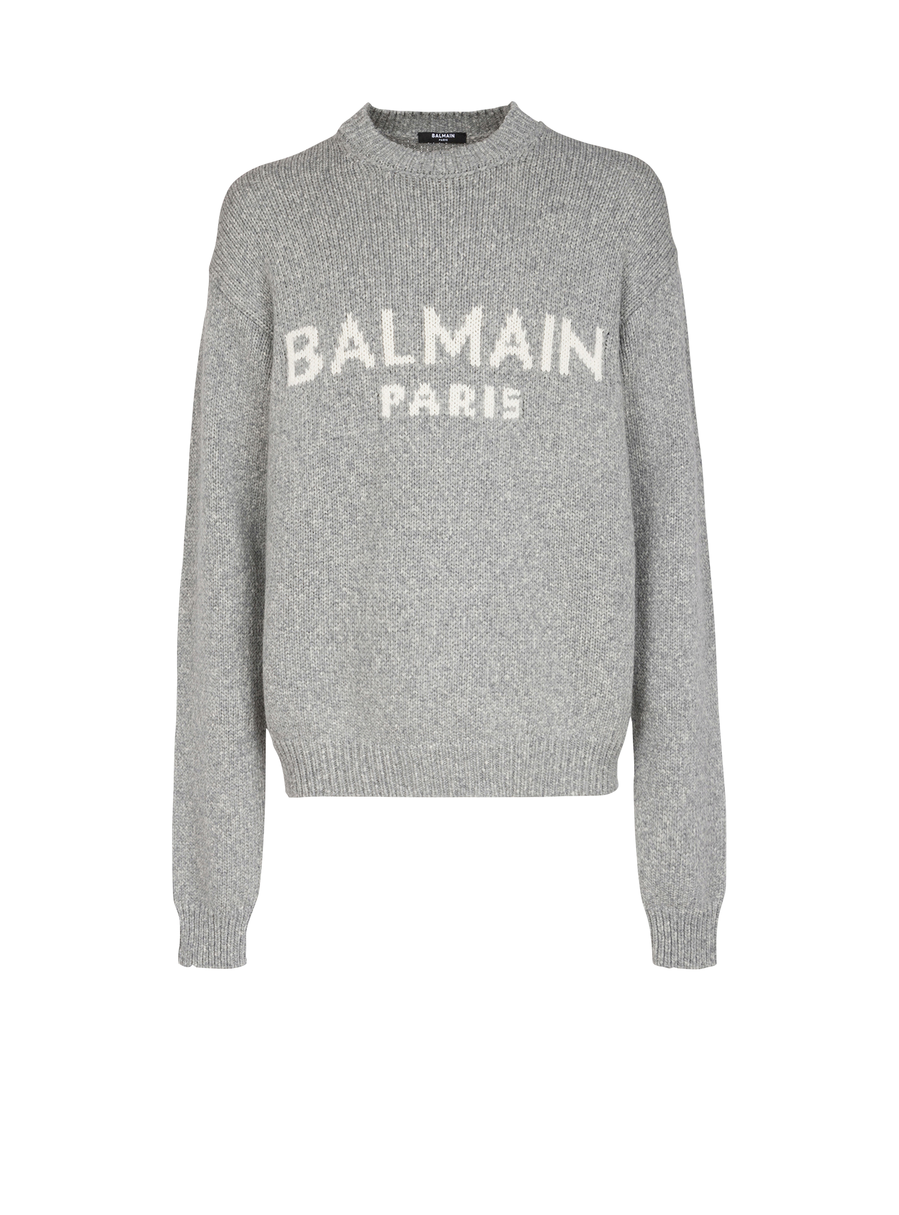 Jersey de lana con el logotipo de Balmain Paris, gris