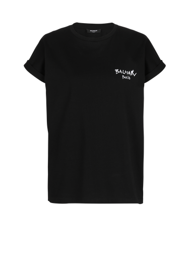 Camiseta de algodón con logotipo pequeño grafiti de Balmain flocado
